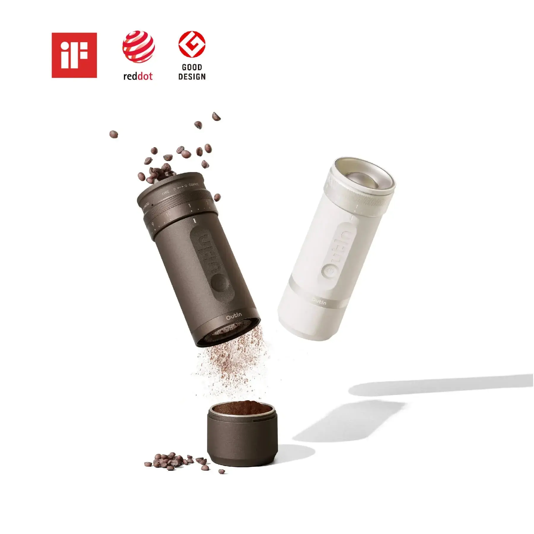 OutIn Fino Portable Electric Coffee Grinder - 28 Precise Adjustable Grind Settings, 1-Click Start, 1-Button Auto-Start, Anti-Clog, No Fiddling, USB-C Fast Charge, Auto Stop, 18 Shots Per Charge, 690g Outdoor Coffee Equipment