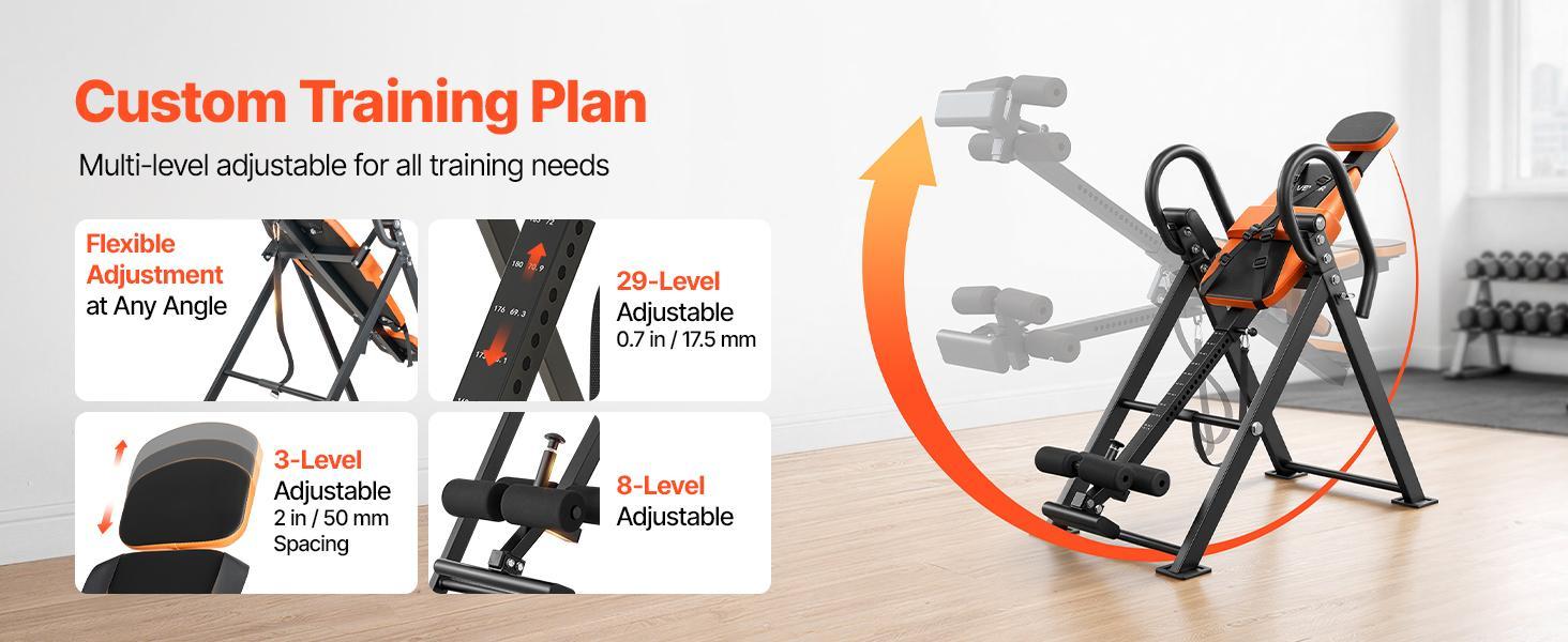 VEVOR Inversion Table, 300 lbs Capacity Heavy Duty Back Inverter Stretcher, Inverted Table with Dual-Roller Locking, Decompression Tables for Shoulders, Neck, Back, Multi-Angle Adjustable Tether Strap#BackToSchool