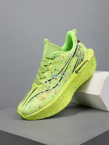 Women's Fluorescent Green Trendy Thick-Soled Sporty Running Shoes, Height-Increasing & Leg-Lengthening, Anti-Slip & Wear-Resistant, Personalized Splash-Ink Shape, Street Casual Shoes