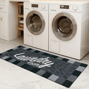 American Vintage Laundry Room Theme Floor Mat, Plaid, Soft Comfortable, Non-Slip Durable, Easy Clean, Machine Washable, Indoor Use, Room Decoration