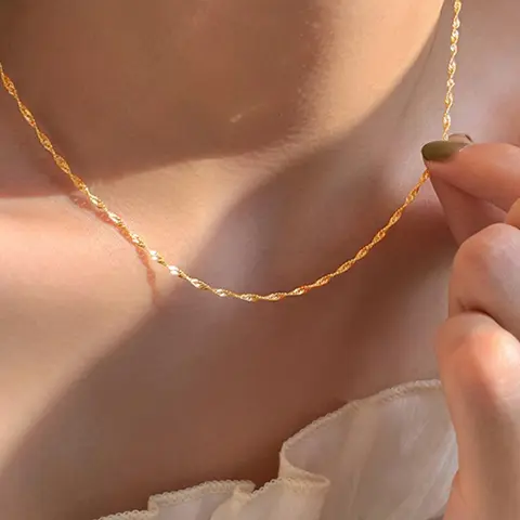 1 Piece Elegant Stainless Steel Minimalist Chain Necklace, Glitter Design Clavicle Chain Necklace, Fashion Jewelry Accessories For Women As Gift Minimalist Necklaces