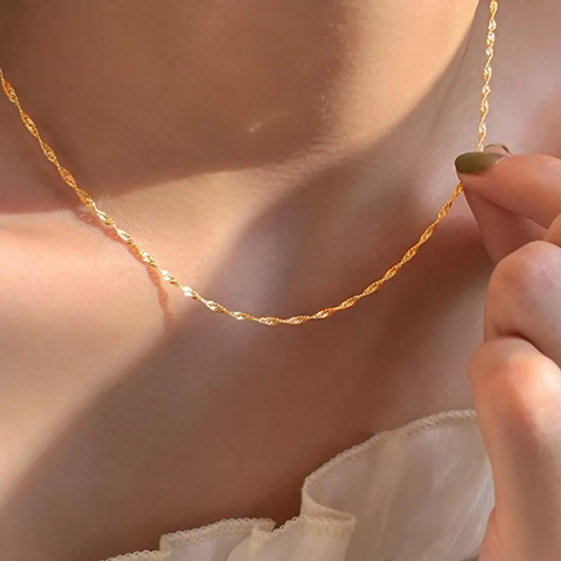 1 Piece Elegant Stainless Steel Minimalist Chain Necklace, Glitter Design Clavicle Chain Necklace, Fashion Jewelry Accessories For Women As Gift Minimalist Necklaces