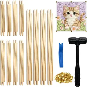 Wooden Needlepoint Stretcher Bars Kit – 12pcs 6/8/12 Inch Frame with 100 Tacks, Rubber Mallet & Pry Tool for Embroidery, Cross Stitch – 6 Adjustable Sizes for Beginners, Artists, DIY Crafts