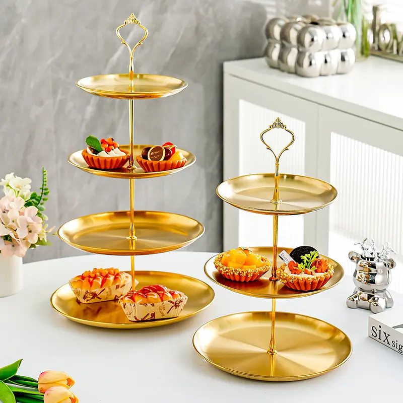 3-Tier Gold-Plated Stainless Steel Cupcake Serving Tower - Round Tiers Dessert Stand, Party Tableware Set for Pastry Display, Wedding Decor (Kitchenware)