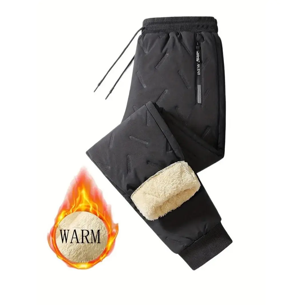 Men’s Winter Warm Pants, Fleece-Lined Straight-Leg Pants, Outdoor Sports Climbing Pants, Thick and Warm with Windproof Features, Suitable for Autumn and Winter Seasons