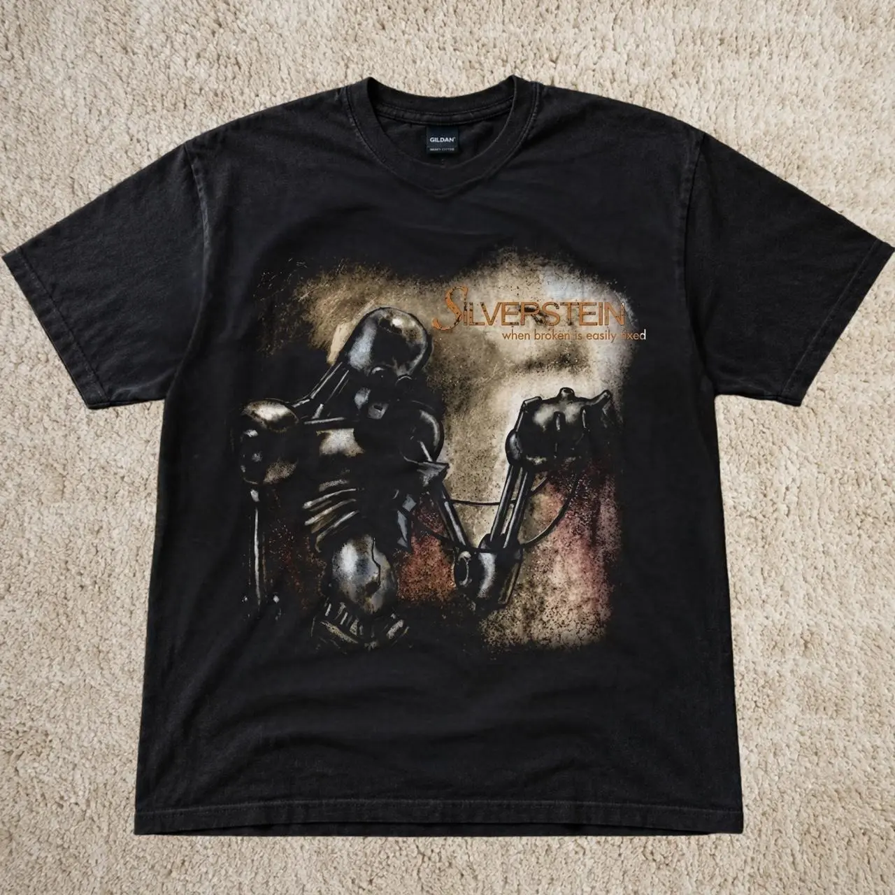 Reprinted Silverstein Band Graphic T-shirt, Skeletal Figure With A Guitar Shirt, Cotton Unisex T-shirt, Gift For Fan