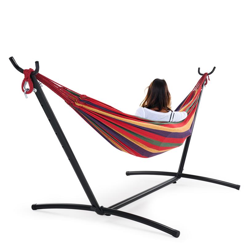 Double Hammock with Space Saving Stand, Heavy Duty Steel Frame, Portable for Outside & Indoor Use, 450lbs Capacity, Easy Assembly, Carrying Bag Included