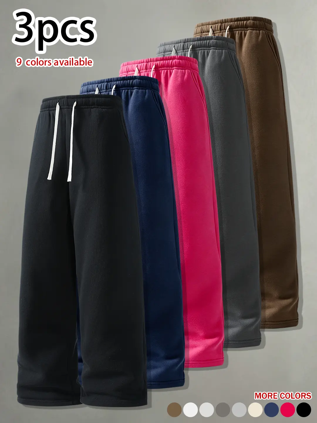 3-Pack Men's Straight Leg Pants for Fall & Winter, Loose Fit, Minimal Basic, Soft & Skin-Friendly Trousers, Versatile Daily Wear, Street Trend, Suitable for Sports, Gym & Cycling