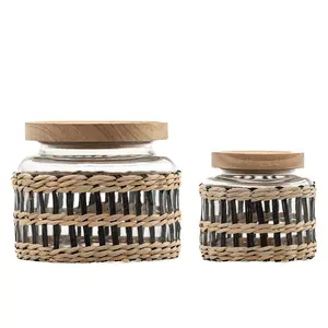 10 Strawberry Street Woven Wrapped Glass Canisters, Set of 2