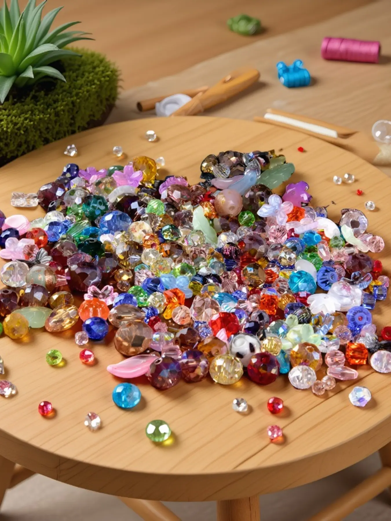 A box of 105g mixed Premium Glass Beads of different styles, Bead Assortment, Decoration Beads, used for jewelry making, DIY lighting, arts and crafts, and decorative arts enthusiasts. Color crystal combinations are mixed in bulk