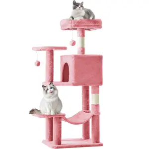 44" Cat Tower for Multiple Cats Multi-Level Condo with Platforms Hammock Sisal Posts 44 LBS Capacity Stylish Neutral Design Perfect for Apartment