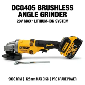 DEWALT DCG405-125 20V Brushless Angle Grinder – Bare Tool with Battery & Charger – 125mm Disc – 9000 RPM