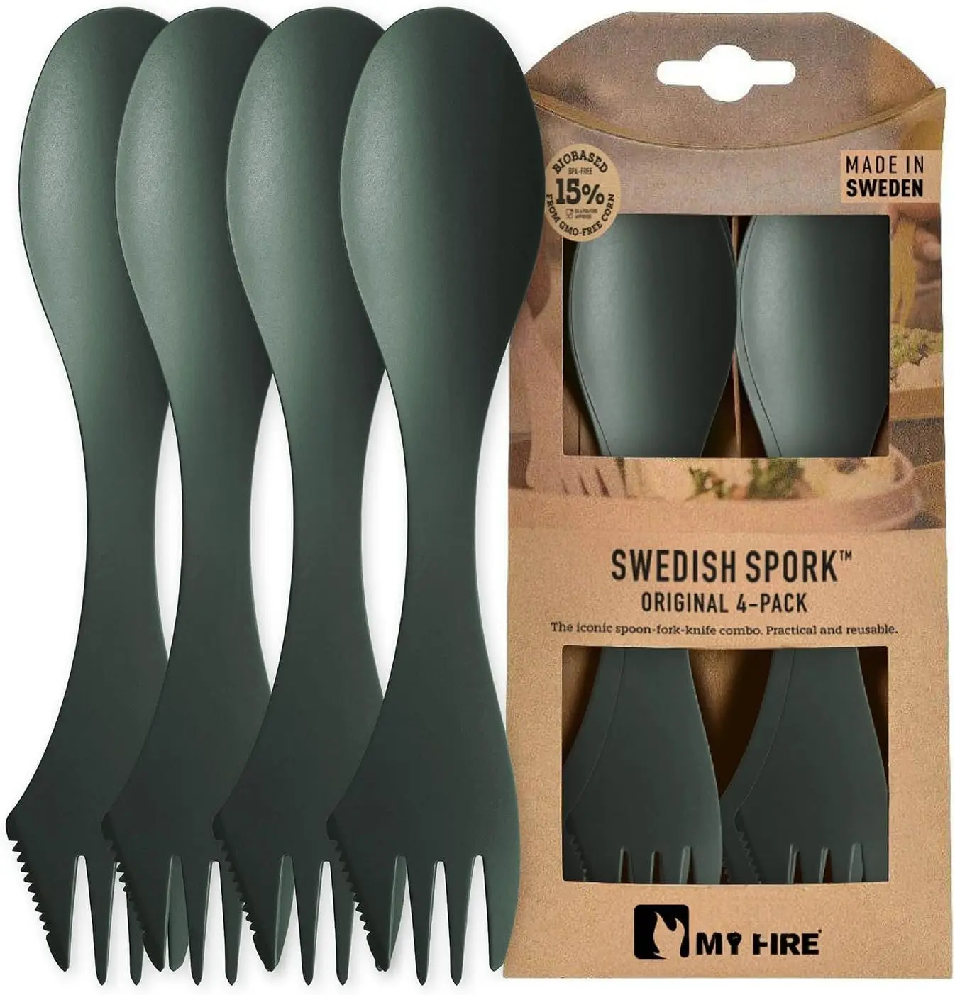 Spork  4-Pack 3-in-1 Camping Spoon Fork  Combo  Travel & Camping Utensils Lunch Spork Outdoor Backpacking Hiking Picnic Utensil , SageGreen