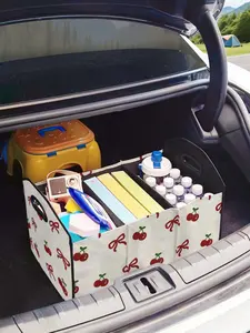 Cherry Bow Pattern Car Storage Box, Foldable Trunk Organizer with Dividers, Multi-Functional Vehicle Holder for All Seasons, Car Storage Bag, Car Storage Organizers