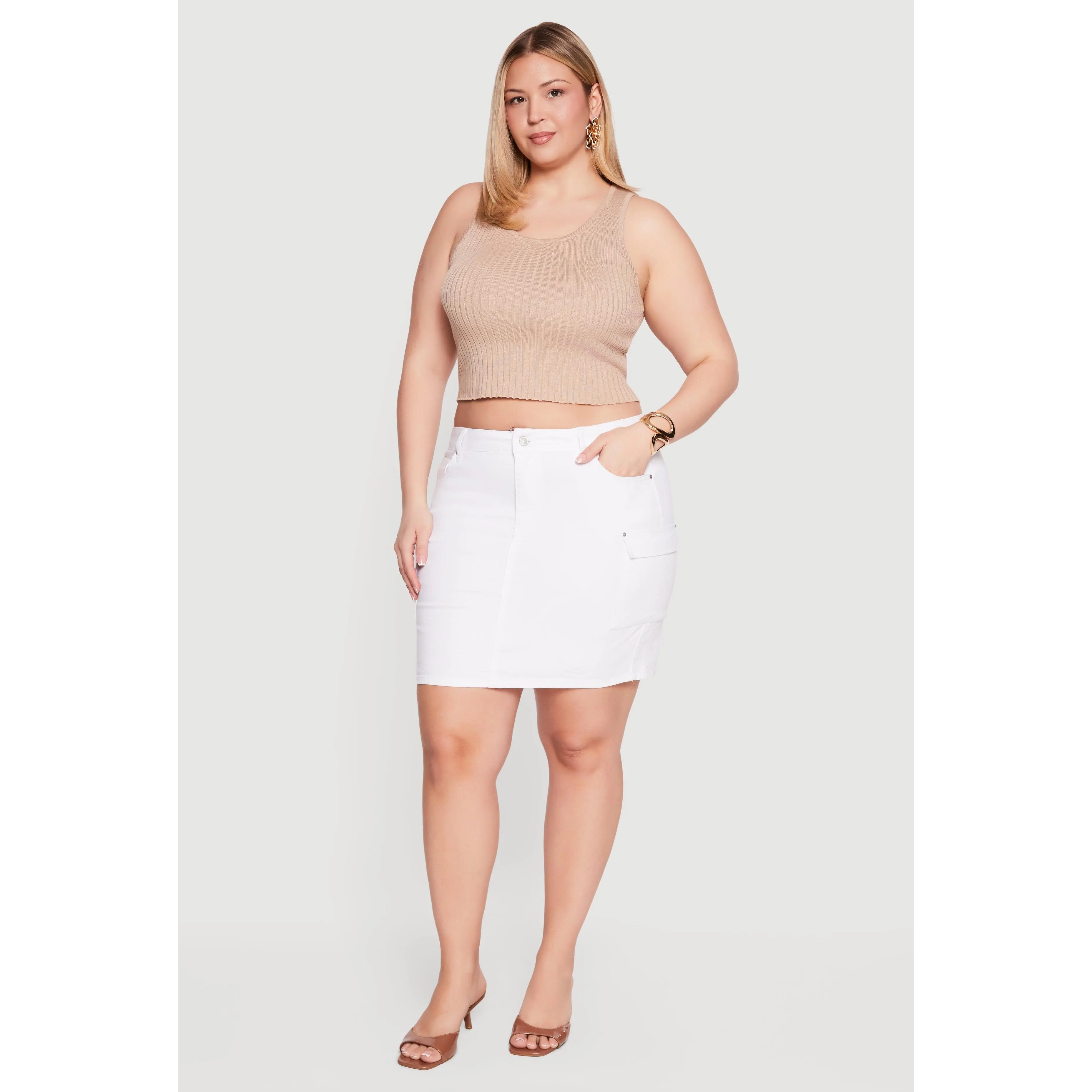 Plus Size WAX Mini Twill Skirt with Cargo Pockets