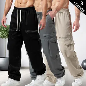 3 Pack Men's Lightweight Stretch Hiking Pants with Elastic Waistband & Multi-Pockets - Breathable Regular Fit Casual Outdoor Trousers for Spring/Autumn Wear; Functional Design & Durable Material; Urban Style; High-Quality Streetwear Suitable for Streetwea