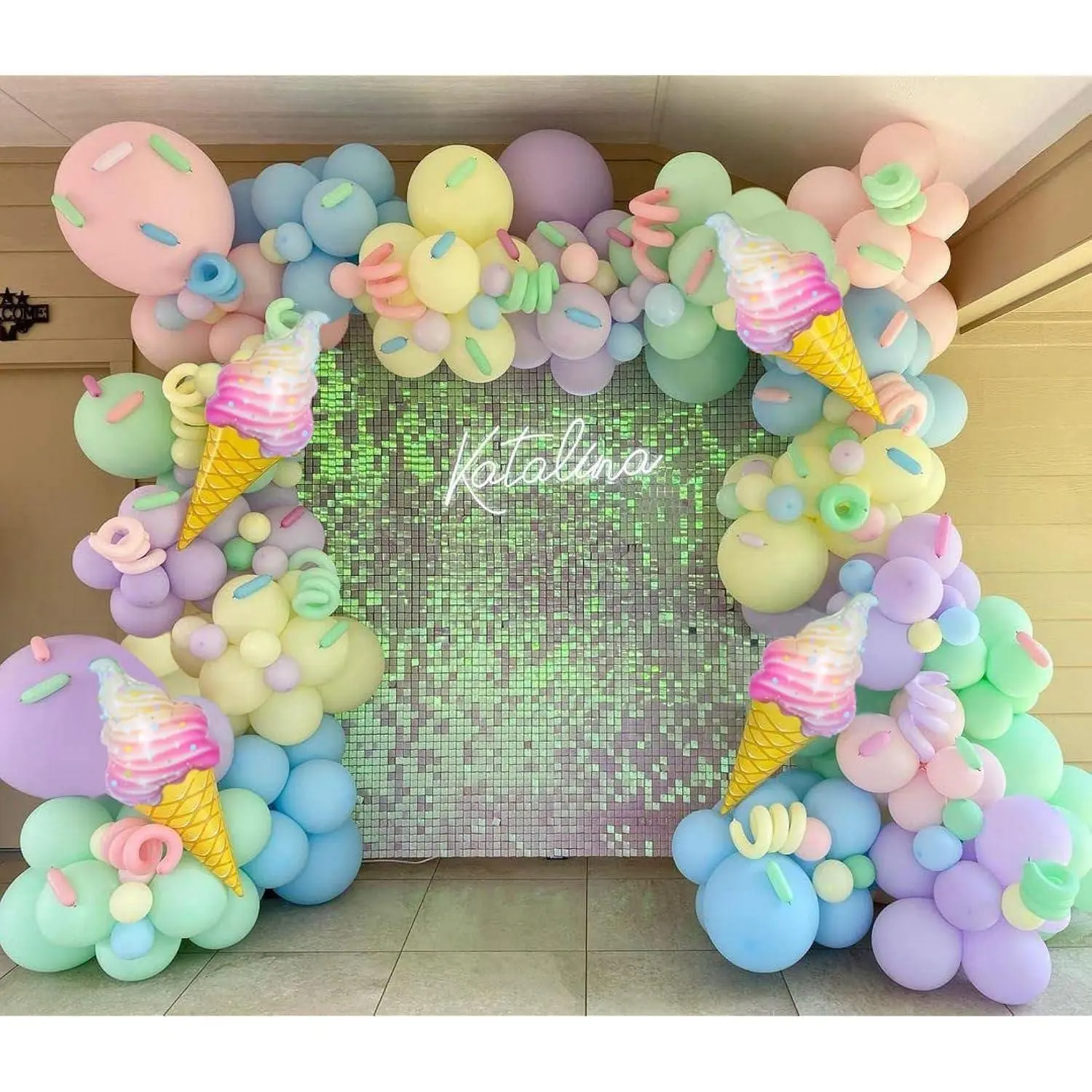 Pastel Balloons Garland Arch Kit 143Pcs Macaron Rainbow Balloons Birthday Party Background Decoration Girl Baby Shower Donuts Ice Cream Party Supplies Pink Blue Green Balloons
