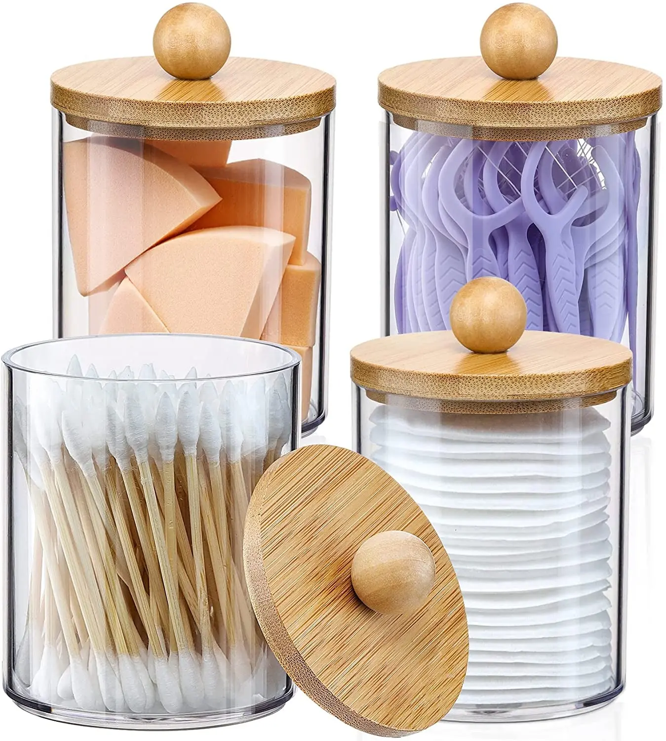 4 Pack Holder Dispenser with Bamboo Lids - 10 Oz