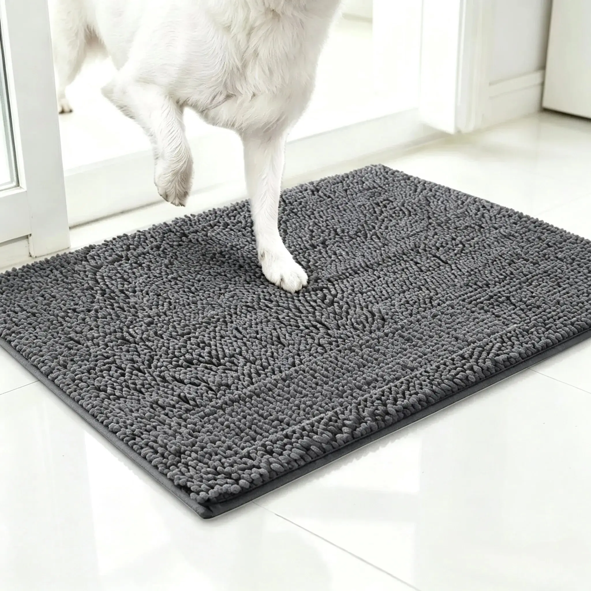 Super Water Absorbent Door Mat Indoor, Microfiber Quick Dry Chenille Entryway Rug, Slip Resistant Front Door Mat, Indoor Mats for Entryway, Machine Washable Pet Rug, Grey 32"x20"