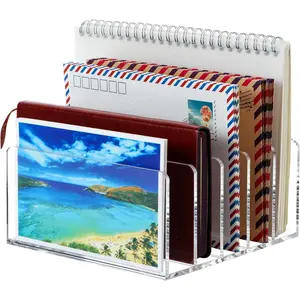 Stylish 5 Compartments Acrylic Countertop Mail Organizer, Small Desk Mail Holder Sorter File Storage for Letter Bill, Desktop Folder Holder for Office Home School