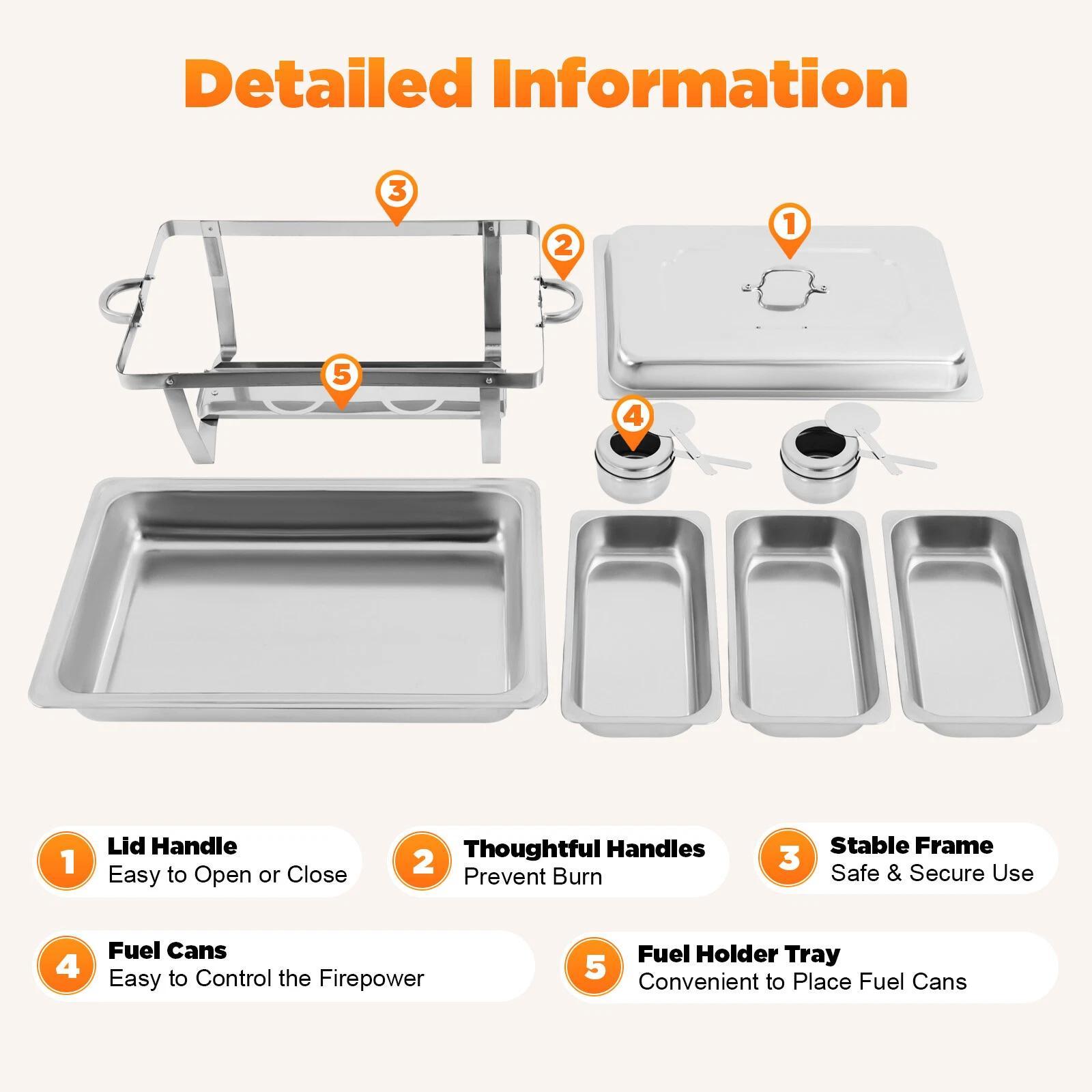 3 Pan Chafing Dish Buffet Set Stainless Steel Food Warmer Set Rectangular Buffet Server with Lid 3 Pan Chafing Dish Buffet Set Stainless Steel Food Warmer Set Rectangular Buffet Server with Lid