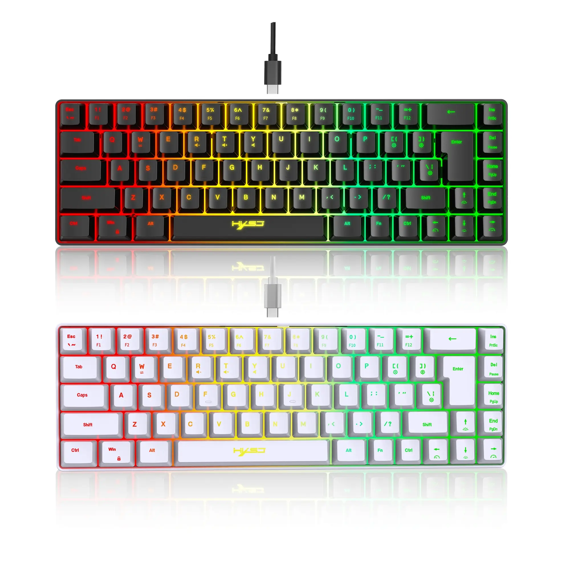 Gaming Keyboard with RGB Backlight, 68 Keys, USB-C Detachable Cable, Sleek Design, Vibrant Keycaps, Ideal for Gaming, Office, Home, PC Gaming Keyboards, LED Backlit Keyboard