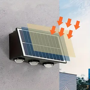 solar outdoor wall light, 3000k solar exterior wall light, 6LED porch light, outdoor street light, Solar outside lights, 1200mAh Suitable for garden patio, porch wall, parking lot, commercial street outdoor lighting decorative light ip54