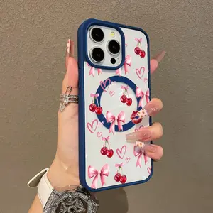 Red lips Heart Bow Pattern Premium Magnetic Phone Cases for iPhone17 Pro Max Plus Air/ 16 15 14 Pro Max 13 12 11 Plus MagSafe Ready Perfect for Everyday Use Shockproof Protection  Cover Cellphone Protective magsafe magnetic case Protector