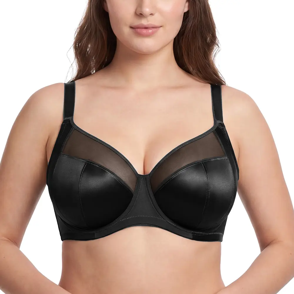 HSIA Lunaire Shimmer Unlined Plus Size Bra Up to L Cup Seamless Full Coverage Non Padded Underwire Side Support T-Shape Minimizer Bra Adjustable Wide Straps Breathable Shimmer Fabric for Big Bust Women