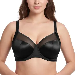 HSIA Lunaire Shimmer Unlined Plus Size Bra Up to L Cup Seamless Full Coverage Non Padded Underwire Side Support T-Shape Minimizer Bra Adjustable Wide Straps Breathable Shimmer Fabric for Big Bust Women