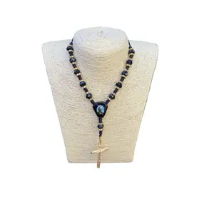 Saint Jude Knotted Rope Rosary Black