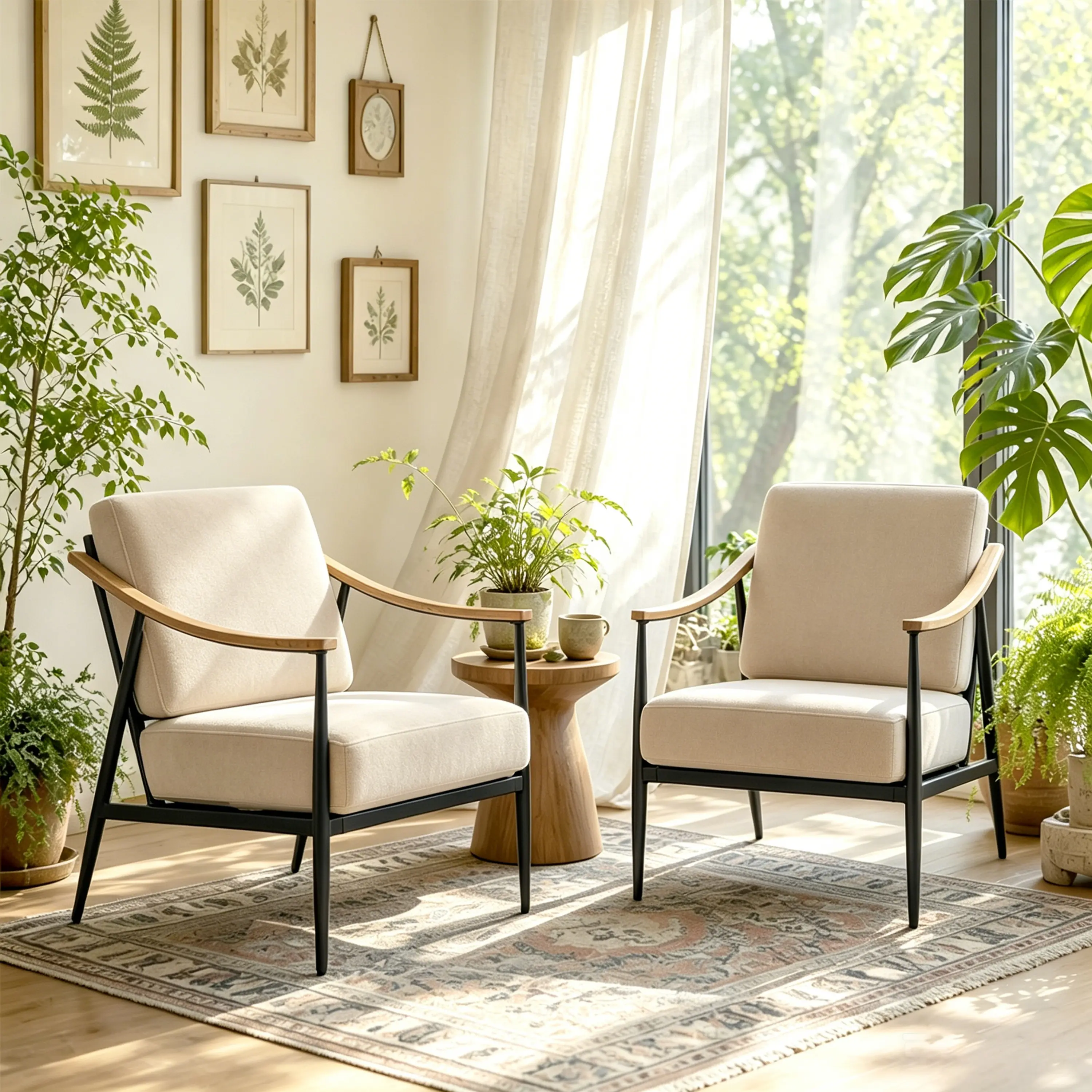 FREKEN Mid-Century Modern Upholstered Armchair - Curved Arms, Upholstereream White, 1-Person Single Unit, Villa Masters Chair for Living Room, Requires Assembly,  living room chairs