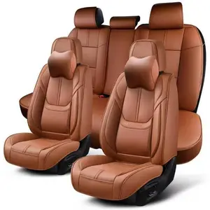 Auto  Seat Covers Accessories Full Set Leather Cushion Protector Breathable  Seat Cover for  Universal Fit (Brown, Front Pair and Rear)