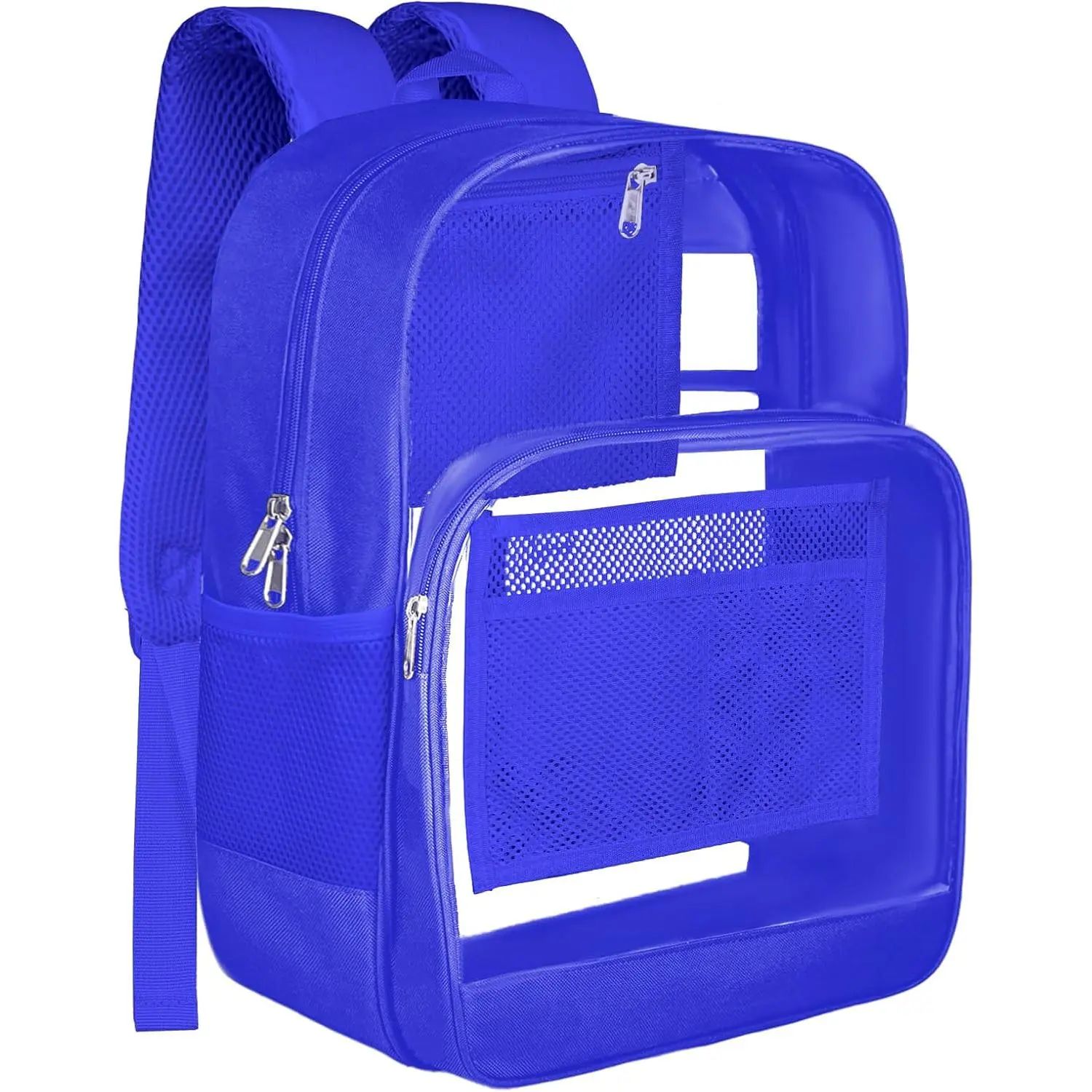 BrillaraSymn Heavy Duty Clear Backpack for School, Sturdy Fabric Clear Bookbag, Transparent PVC & Oxford Backpacks with  Pocket for Boys Girls,Men & Women, Blue