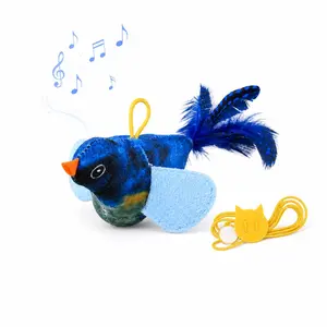 Plush Chirping Squeaky Bird Cat Toy with Feather Tail - Interactive Hanging Teaser with Suction Cup, Boredom Relief for Indoor Cats