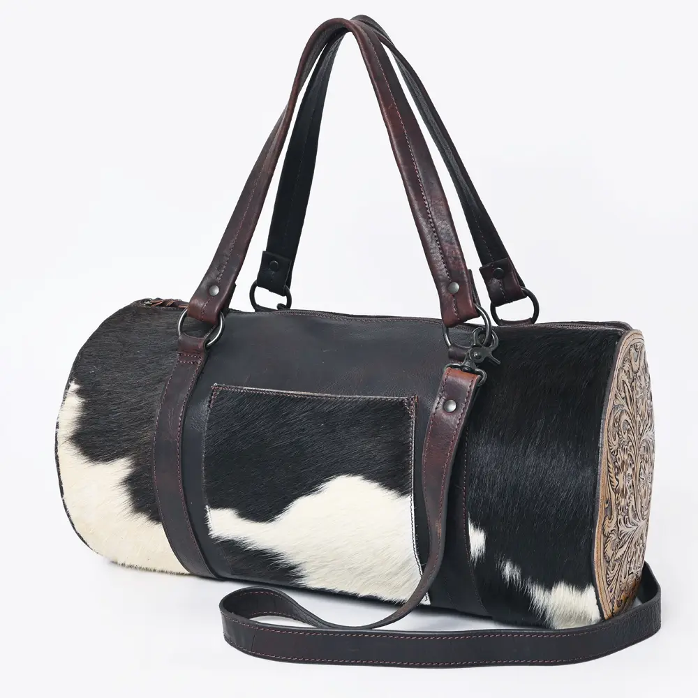 American Darling Duffel Hand Tooled Hair on Genuine Leather Western Women Bag | Duffel Weekend Travel Bags