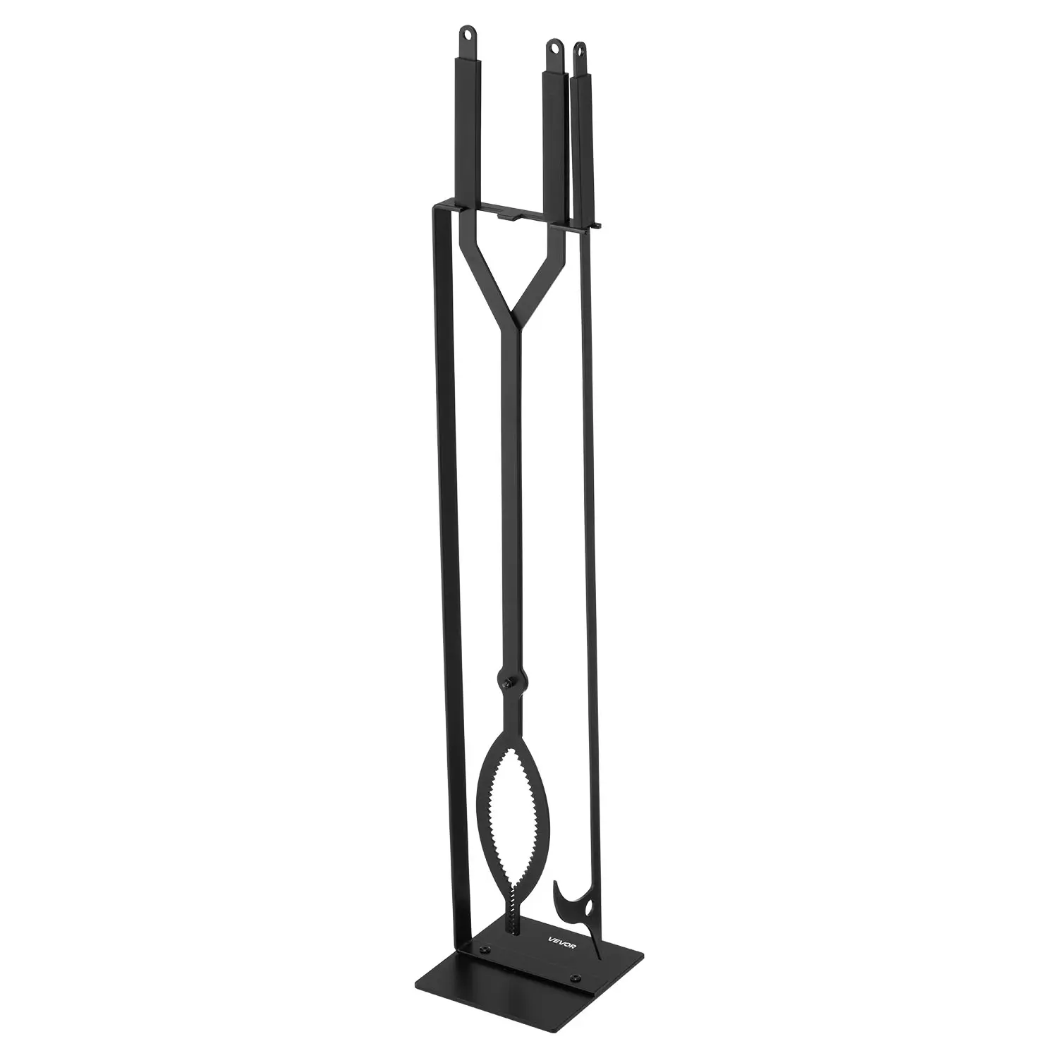 VEVOR Fireplace Tool Set,  , 3 PCS Fire Tool Set and Holder with Stand, Tongs, Fire Place Poker, Wrought Iron Fireplace Accessories for Campfire Backyard Bonfire Indoor/Outdoor, Black#BackToSchool