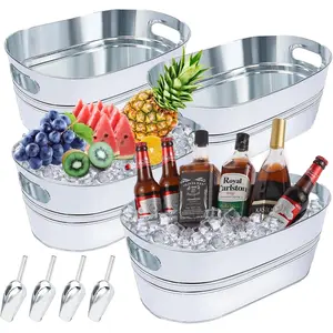 4 count 4 Gallon Galvanized Ice Bucket Large Galvanized Tub with Scoops Ice Bucket for Parties Mimosa Bar Supplies with Carry Handles Metal Beverage Tub for Champagne   Drink