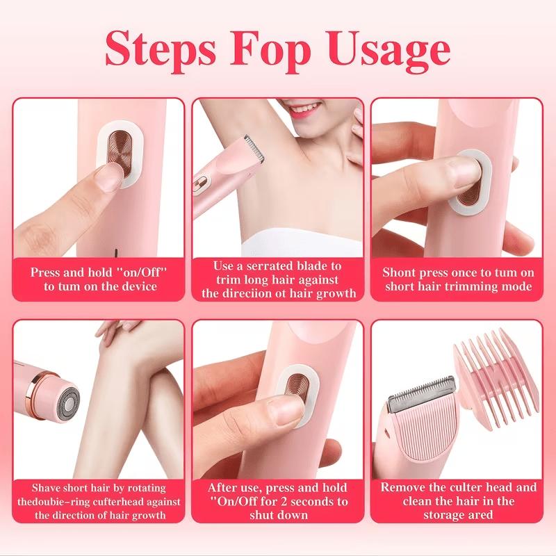 Women's 2-in-1 Electric Bikini Trimmer & Body Shaver - Dual Head Hair Removal Tool, Waterproof Rechargeable Wet & Dry Razor for Body and Facial Hair, Double-Ended Trimmer Shaver, Personal Grooming Essential