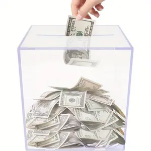 Transparent acrylic piggy bank, adult coin box, non-openable piggy bank, coin storage jar, cash coin jar, only in but not out piggy bank