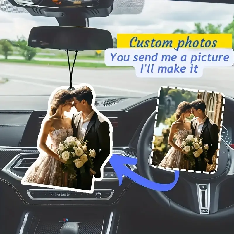 Custom Photo Car Air Freshener - Personalized Cut Car Deodorizer, DIY Gift for Boyfriend, Girlfriend, Husband, Wife, Home Fragrance Vehicle Interior Decor Accessory, Photo Print