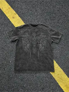 Men's Washed Cotton Fabric Round Neck Loose Short Sleeve Tee, Pure Cotton Vintage Gothic Geometric Print, Casual Streetwear Fashion Top, Comfortable and Stylish, Menswear