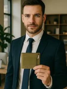Green Multi-Pocket Leather Men's Wallet Stylish Durable Spacious with RFID Blocking Classic Bifold Design for Everyday Use Ideal Gift for Men