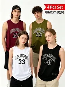 4-Pack Summer Quick-Dry Sports Tank Tops, Unisex Sleeveless Gym Wear, Soft Breathable Fabric, Ideal for Fitness Running, Sleeveless Workout Tops