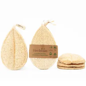 Herbvian Vietnamese Natural Loofah Kitchen Scrubbing Pads, 100% Plant-Based Luffa, Multi-Purpose Dish Washing Sponges (Pack of 4)