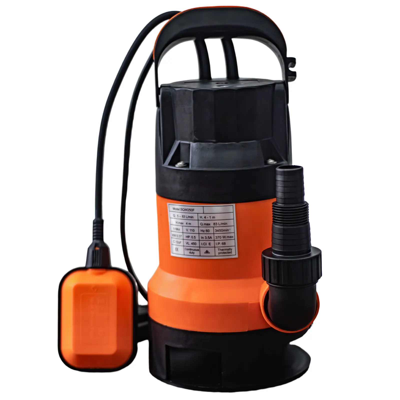 Submersible Pump with Auto Float Switch, High Efficiency Dirty Water Utility Pump for Cellar, Garden Pond, Swimming Pool Drainage