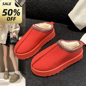 Women's Slippers Platform Mini Boots Short Ankle Boot Women Slippers Slip on Fur Fleece Lined Short Ankle Boot for Indoor Outdoor Girl Walking Shoes Walking Shoes Footwear Flatform Tsinelas Slide