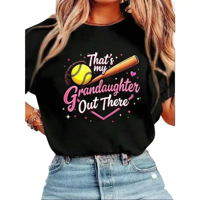 Proud Softball Grandma Cute Granddaughter Support Design T-Shirt for Women Men Cotton Clothing