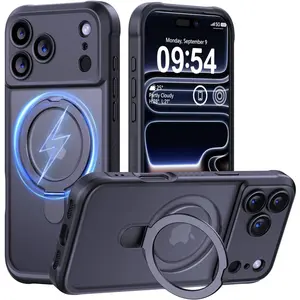 Design for iPhone 17 Pro Max Case Compatible with Magsafe Premium Invisible Magnetic Ring Stand Military Drop Protection Full Camera Guard Translucent Matte Slim Phone Cover 6.9" Black