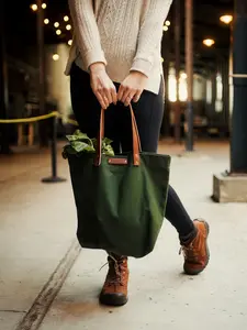 Personalized Canvas Market Tote | Monogrammed Canvas Tote Bag | Cotton Canvas & Full Grain Leather | Reusable Canvas Shopper | Made in USA